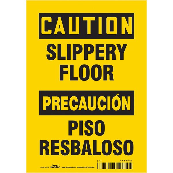 Safety Sign, 10 in Height, 7 in Width, Vinyl, Horizontal Rectangle, English, Spanish