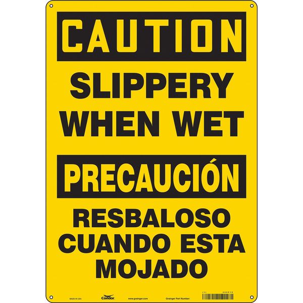 Safety Sign, 20 in Height, 14 in Width, Polyethylene, Vertical Rectangle, English, Spanish