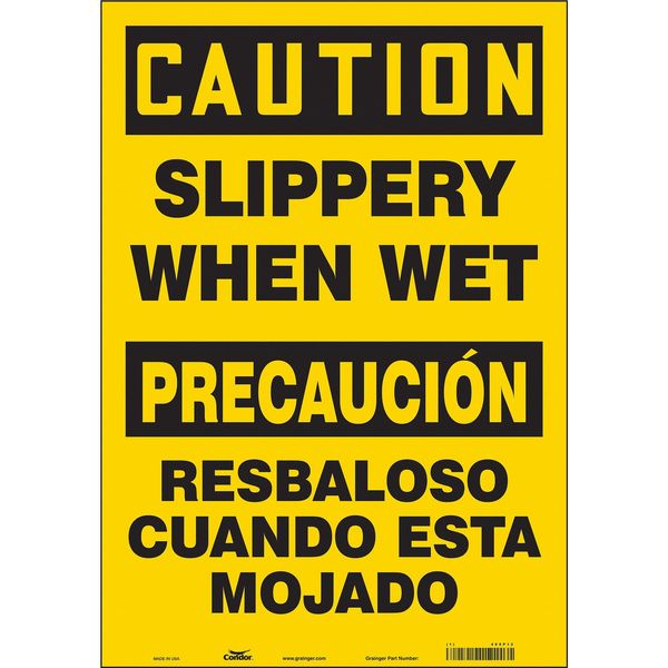 Safety Sign, 20 in Height, 14 in Width, Vinyl, Vertical Rectangle, English, Spanish