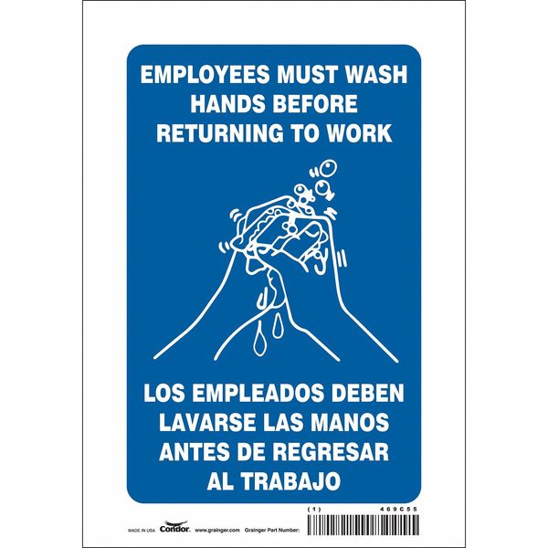 Safety Sign, 10 in Height, 7 in Width, Vinyl, Horizontal Rectangle, English, Spanish, 469C55