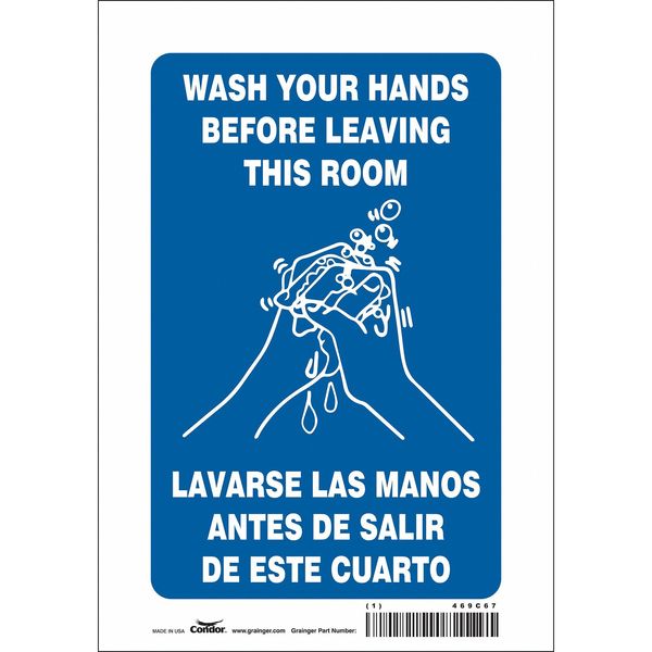 Safety Sign, 10 in Height, 7 in Width, Vinyl, Horizontal Rectangle, English, Spanish, 469C67
