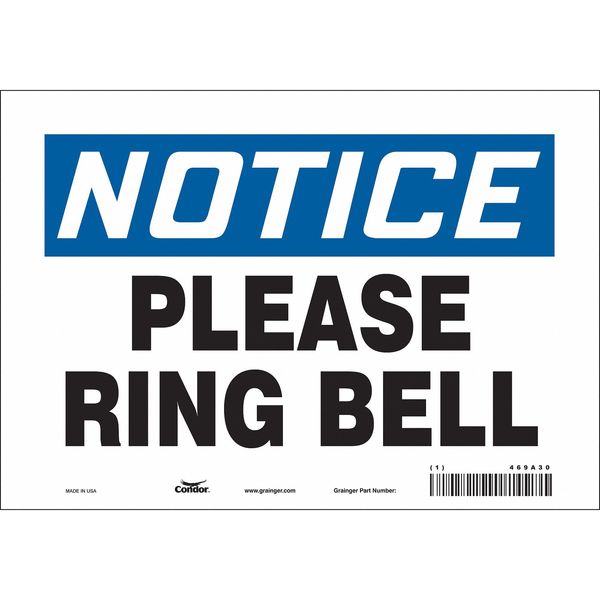 Safety Sign, 7 in Height, 10 in Width, Vinyl, Vertical Rectangle, English, 469A30