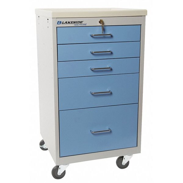 Medical Mini Cart, 5 Drawers w/Key Lock- Slate Blue Cabinet