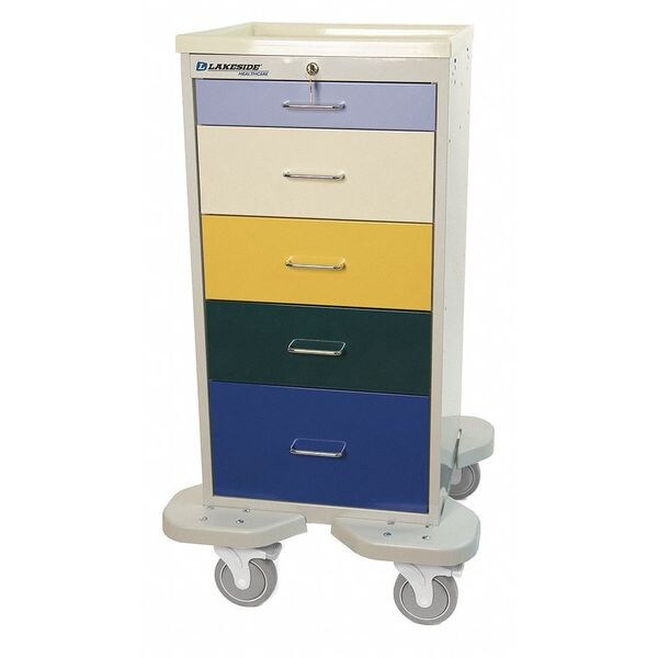 Medical Mini Tower, 5 Drawers w/Key Lock, Gray Cabinet