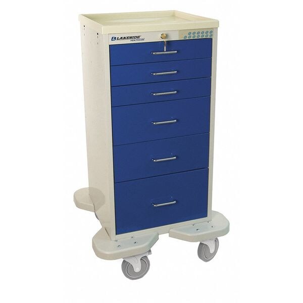 Medical Mini Tower, 6 Drawers w/Electronic Lock, Blue Cabinet
