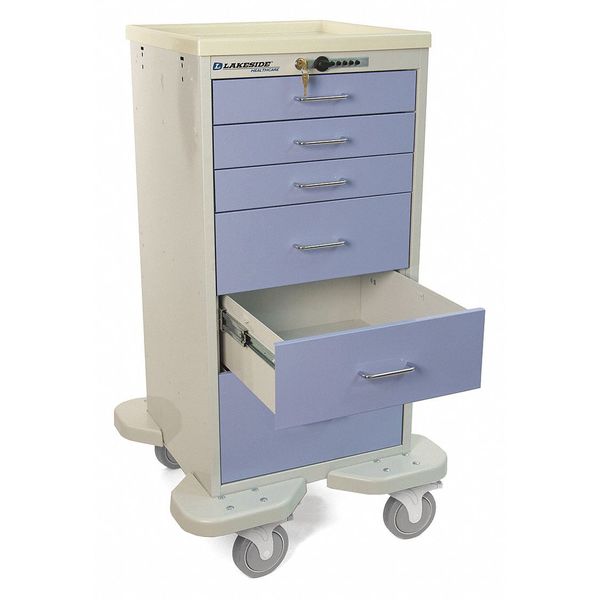 Medical Mini Tower, 6 Drawers w/Push Button Lock, Lavender Cabinet