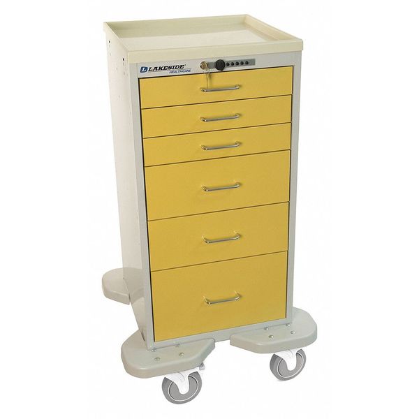 Medical Mini Tower, 6 Drawers w/Push Button Lock, Yellow Cabinet