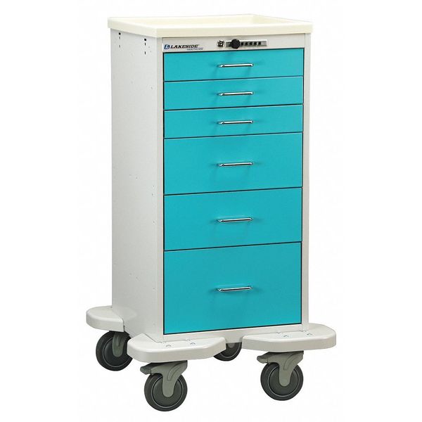 Medical Mini Tower, 6 Drawers w/Push Button Lock, Teal Cabinet