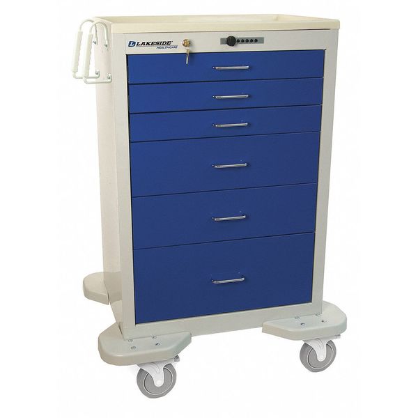 Medical Cart, 6 Drawers w/Push Button Lock, Blue Cabinet