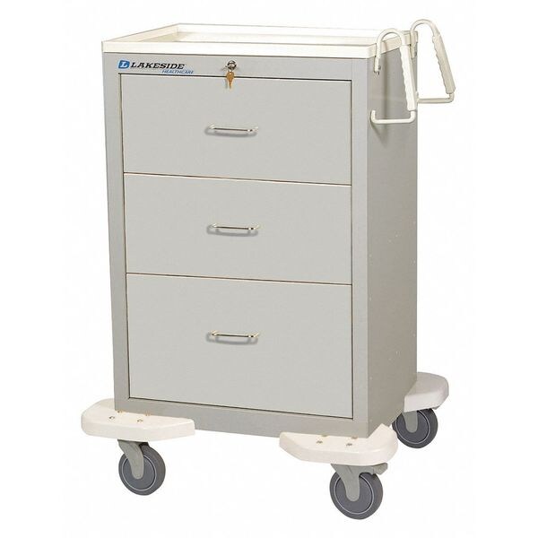 Medical Cart, 3 Drawers w/Key Lock-Gray Cabinet