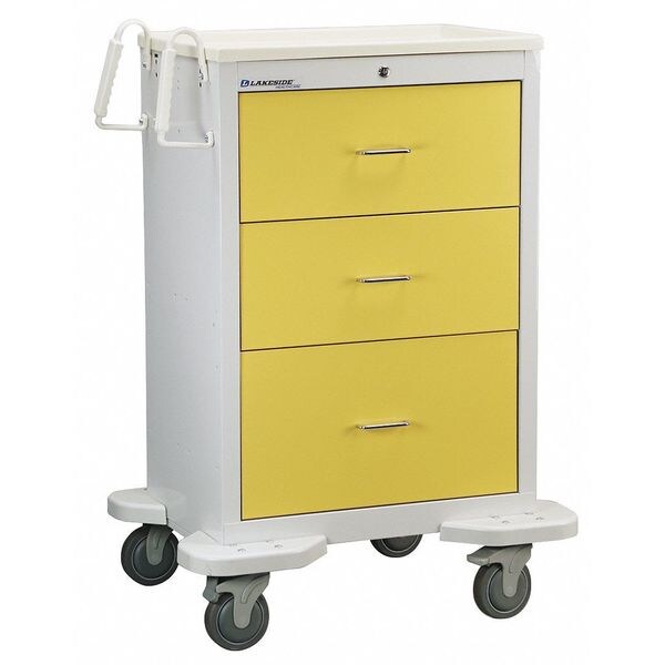 Medical Cart, 3 Drawers w/Key Lock, Yellow Cabinet