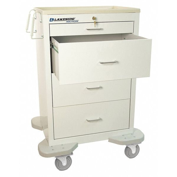 Medical Cart, 4 Drawers w/Key Lock, White Cabinet