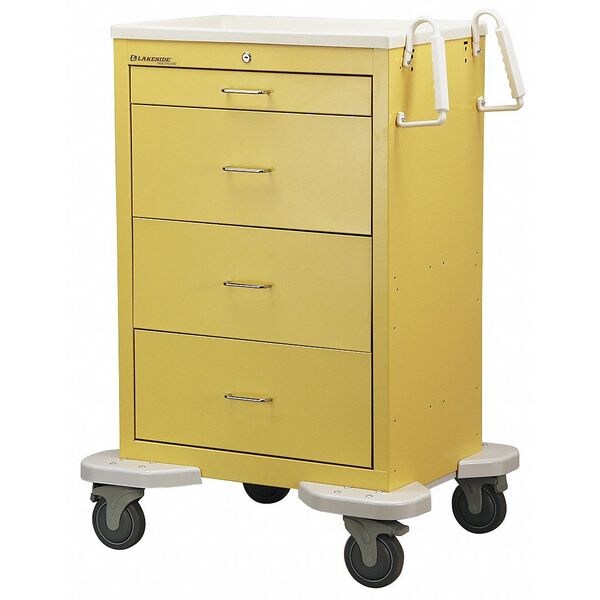 Medical Cart, 4 Drawers w/Key Lock-Yellow Cabinet