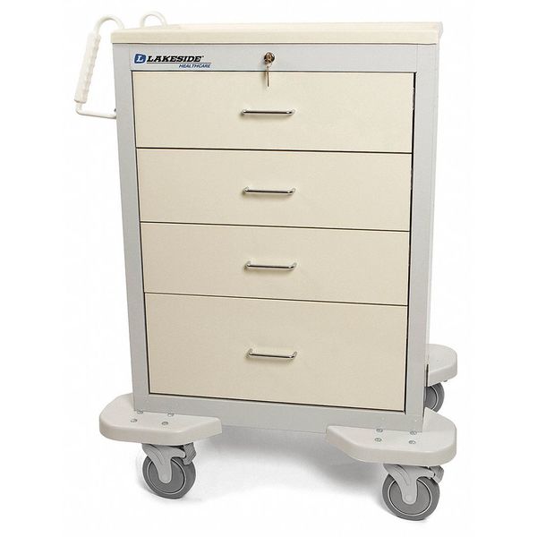 Medical Cart, 4 Drawers w/Key Lock, Beige Cabinet