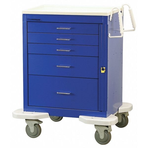 Medical Cart, 5 Drawers w/Breakaway Lock-Blue Cabinet