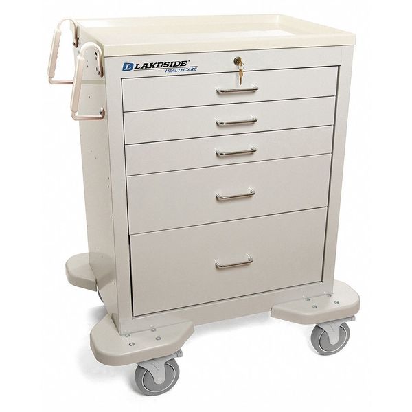 Medical Cart, 5 Drawers w/Key Lock, Gray Cabinet