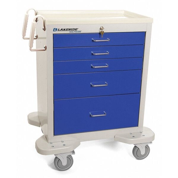 Medical Cart, 5 Drawers w/Key Lock-Blue Cabinet