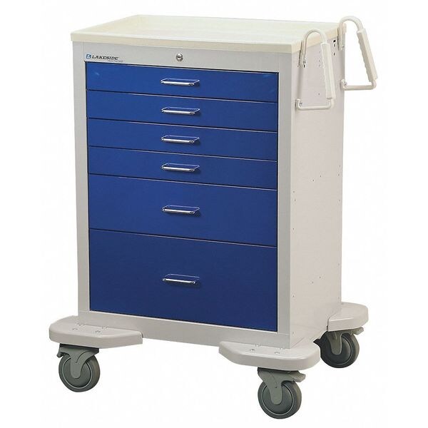 Medical Cart, 6 Drawers w/Key Lock, Blue Cabinet