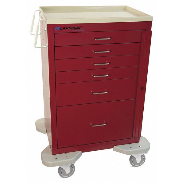 Medical Cart, 6 Drawers, Red Cabinet