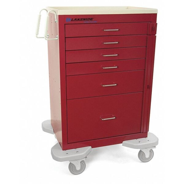Medical Cart, 6 Drawers, Red Cabinet