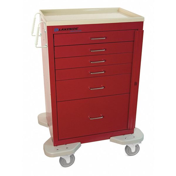 Medical Cart, 6 Drawers w/Breakaway Lock, Red Cabinet