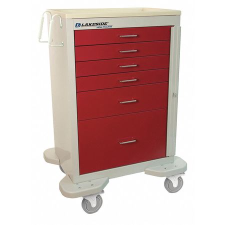Medical Cart, 6 Drawers w/Breakaway Lock, Red Cabinet