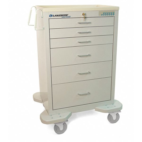 Medical Cart, 6 Drawers w/Electronic Key Pad Lock, Gray Cabinet