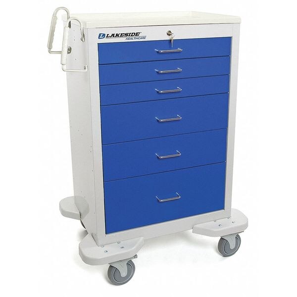 Medical Cart, 6 Drawers w/Key Lock, Blue Cabinet
