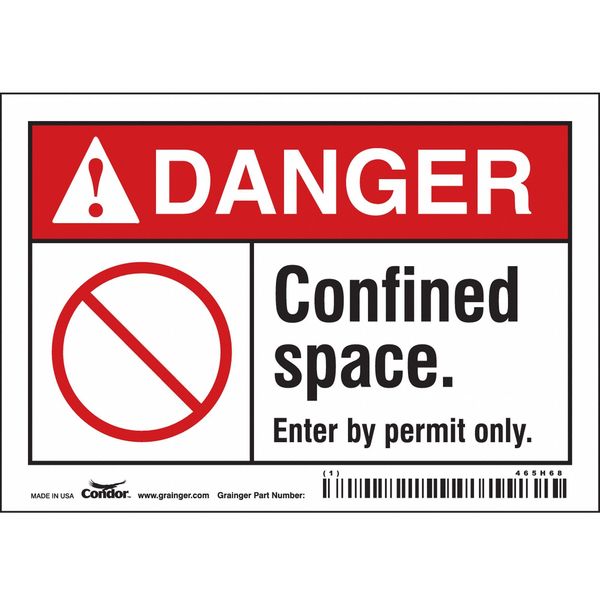 Safety Sign, 3 1/2 in Height, 5 in Width, Vinyl, Horizontal Rectangle, English, 465H68