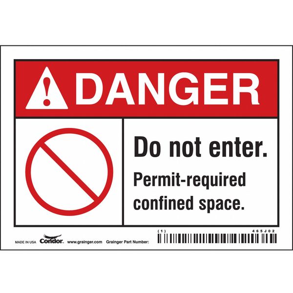 Safety Sign, 3 1/2 in Height, 5 in Width, Vinyl, Horizontal Rectangle, English, 465J02