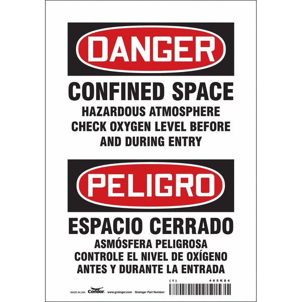 Safety Sign, 10 in Height, 7 in Width, Vinyl, Horizontal Rectangle, English, Spanish, 465K84