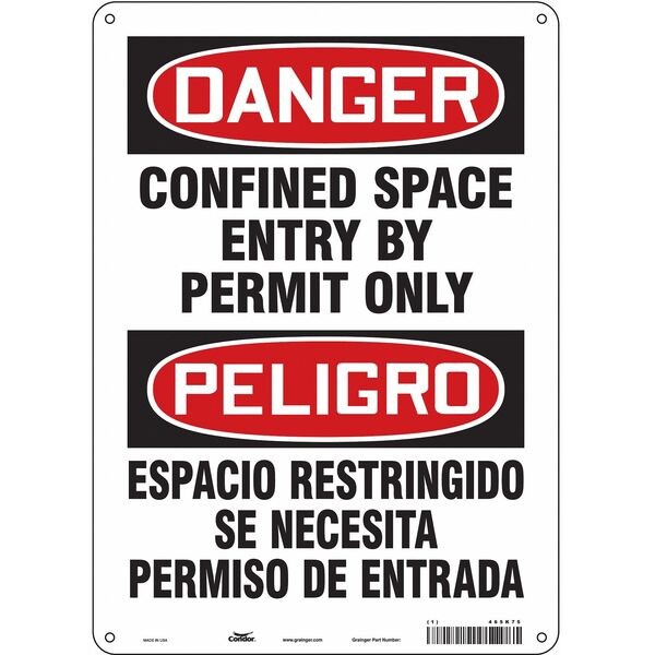 Safety Sign, 14 in Height, 10 in Width, Polyethylene, Vertical Rectangle, English, Spanish, 465K75