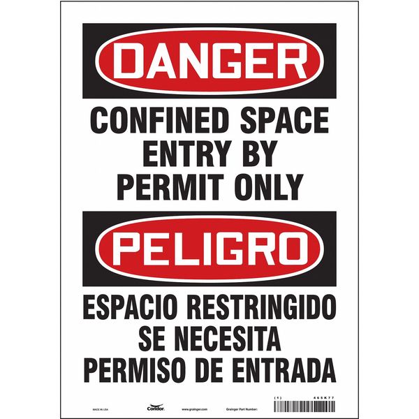 Safety Sign, 14 in Height, 10 in Width, Vinyl, Vertical Rectangle, English, Spanish, 465K77