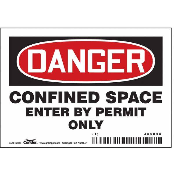Safety Sign, 3 1/2 in Height, 5 in Width, Vinyl, Horizontal Rectangle, English, 465K38