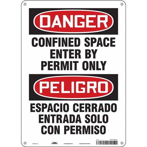 Safety Sign, 14 in Height, 10 in Width, Polyethylene, Vertical Rectangle, English, Spanish, 465K66