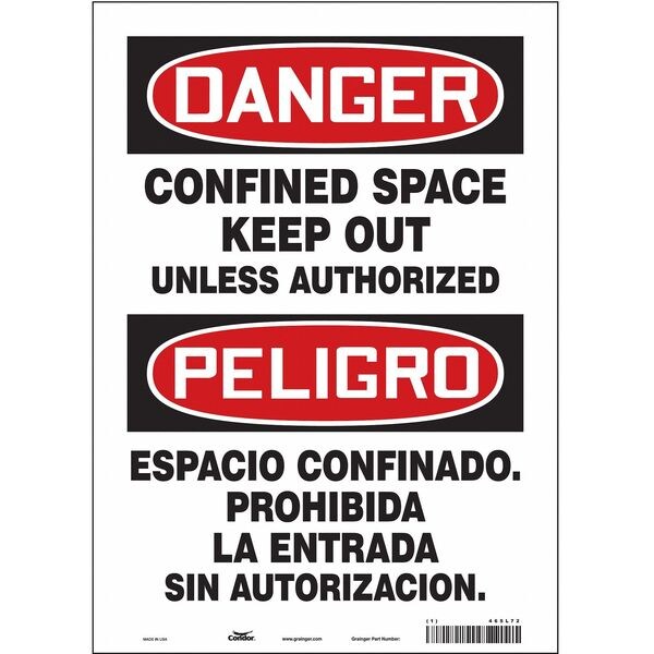 Safety Sign, 14 in Height, 10 in Width, Vinyl, Vertical Rectangle, English, Spanish, 465L72