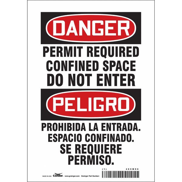 Safety Sign, 10 in Height, 7 in Width, Vinyl, Horizontal Rectangle, English, Spanish, 465M96