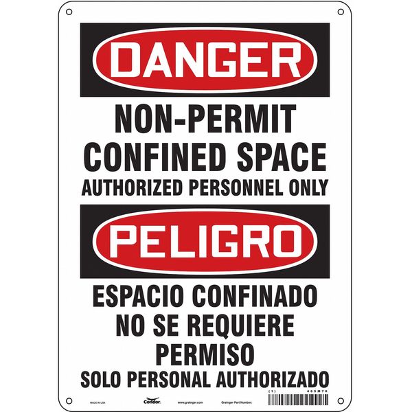Safety Sign, 14 in Height, 10 in Width, Polyethylene, Vertical Rectangle, English, Spanish, 465M70