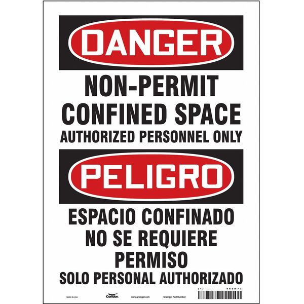 Safety Sign, 14 in Height, 10 in Width, Vinyl, Vertical Rectangle, English, Spanish, 465M72
