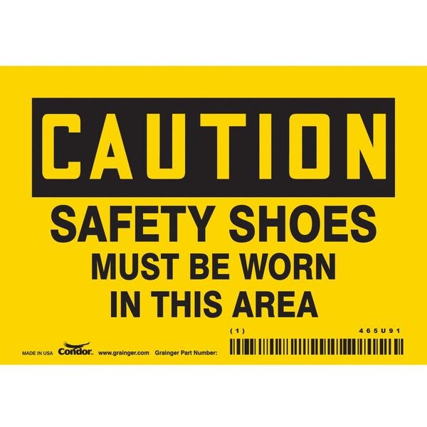 Safety Sign, 3 1/2 in Height, 5 in Width, Vinyl, Horizontal Rectangle, English, 465U91