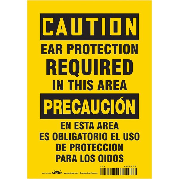 Safety Sign, 10 in Height, 7 in Width, Vinyl, Horizontal Rectangle, English, Spanish, 465Y08