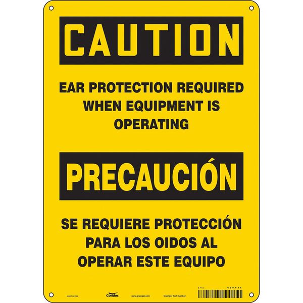 Safety Sign, 14 in Height, 10 in Width, Polyethylene, Vertical Rectangle, English, Spanish, 465Y11
