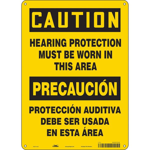 Safety Sign, 14 in Height, 10 in Width, Polyethylene, Vertical Rectangle, English, Spanish, 465Y29