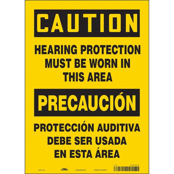 Safety Sign, 14 in Height, 10 in Width, Vinyl, Vertical Rectangle, English, Spanish, 465Y30