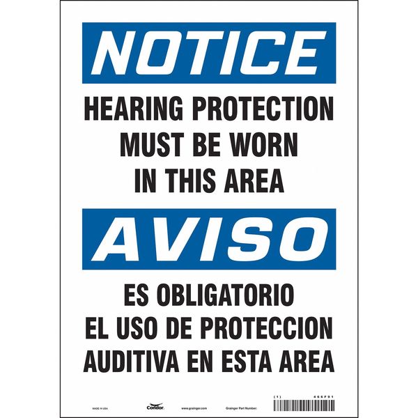 Safety Sign, 14 in Height, 10 in Width, Vinyl, Vertical Rectangle, English, Spanish, 466F91