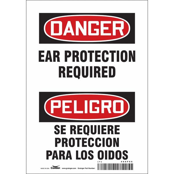 Safety Sign, 10 in Height, 7 in Width, Vinyl, Horizontal Rectangle, English, Spanish, 466F06