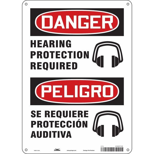 Safety Sign, 14 in Height, 10 in Width, Polyethylene, Vertical Rectangle, English, Spanish, 466F55