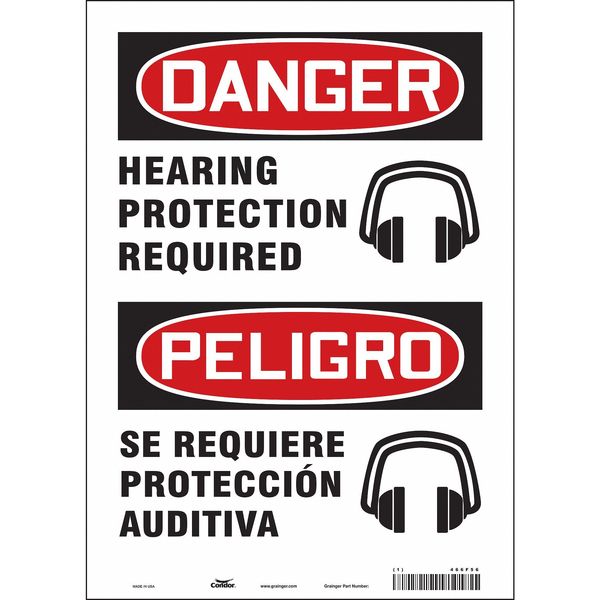 Safety Sign, 14 in Height, 10 in Width, Vinyl, Vertical Rectangle, English, Spanish, 466F56