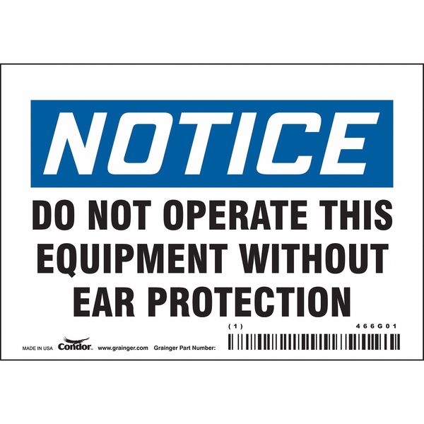 Safety Sign, 3 1/2 in Height, 5 in Width, Vinyl, Horizontal Rectangle, English, 466G01