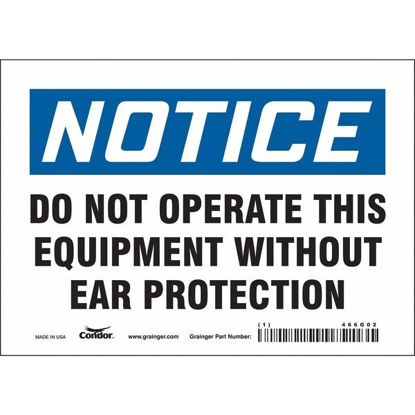 Safety Sign, 5 in Height, 7 in Width, Vinyl, Horizontal Rectangle, English, 466G02